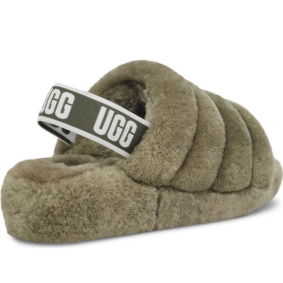 UGG fluff yeah slide shoes slippers Womans burnt olive green - Picture 12 of 15